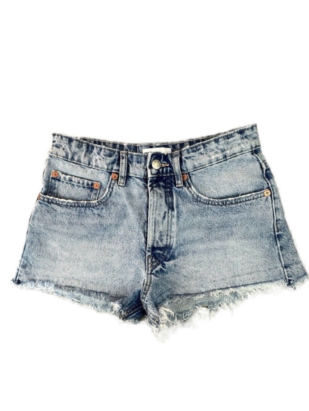 Zara Jean Shorts Size 4 Blue Light Wash Denim Button Fly Frayed Raw Hem Cotton